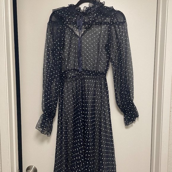 Zimmermann Dresses & Skirts - navy blue polka dot peter pan ruffle collar dress